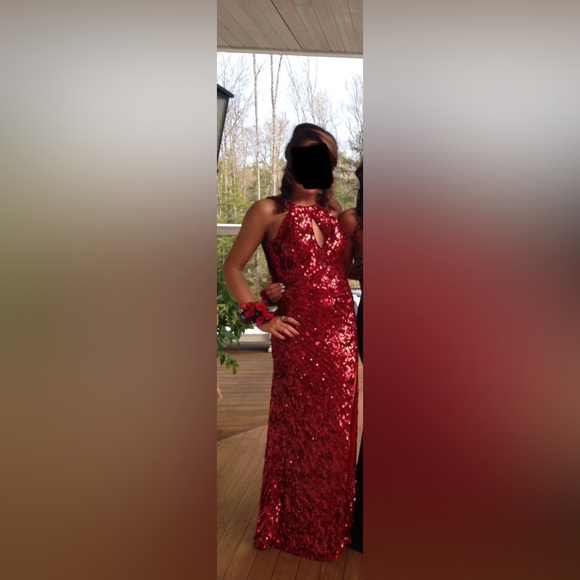 Red Sequin Prom Dress Size 0 - Picture 3 of 4